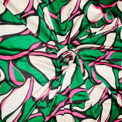 Satin Silk Abstract Green and Pink Digital Print Fabric