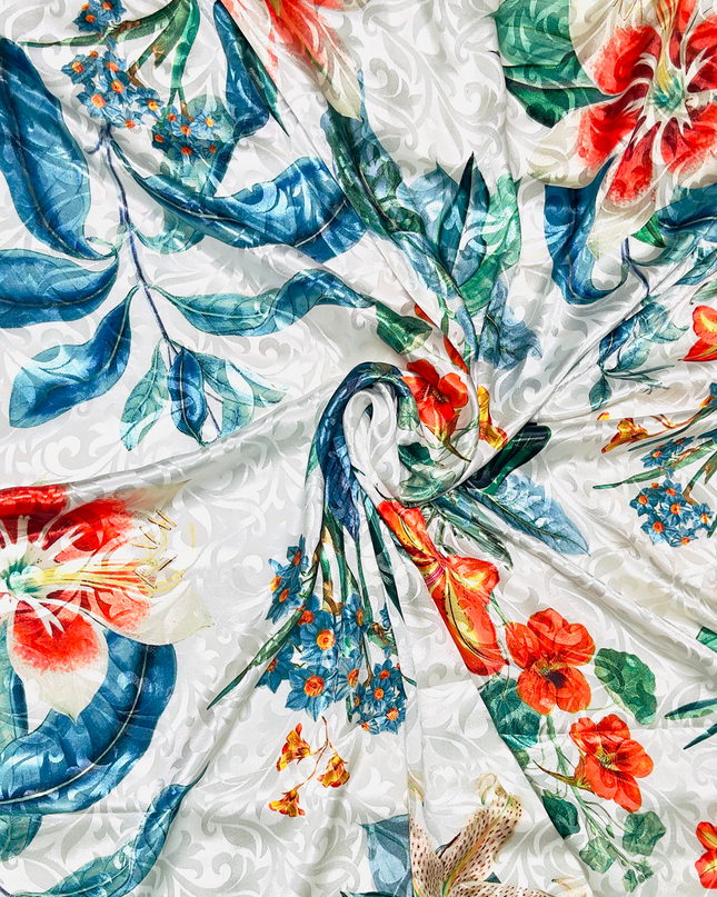 Satin Jacquard Floral Digital Print Fabric