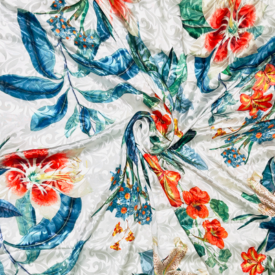 Satin Jacquard Floral Digital Print Fabric