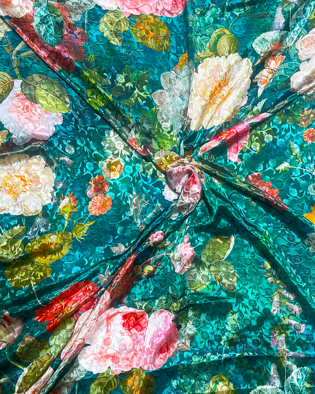 Satin Jacquard Floral Digital Print Fabric